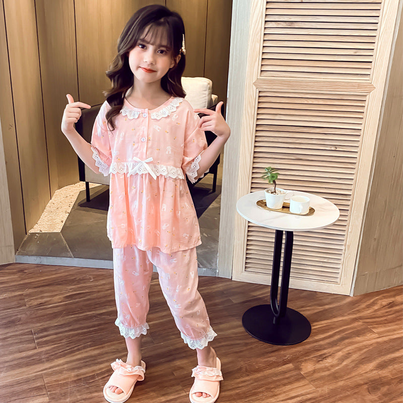 Children's Home Service Summer Short-sleeved Knitted Cotton Air-conditioned Clothing