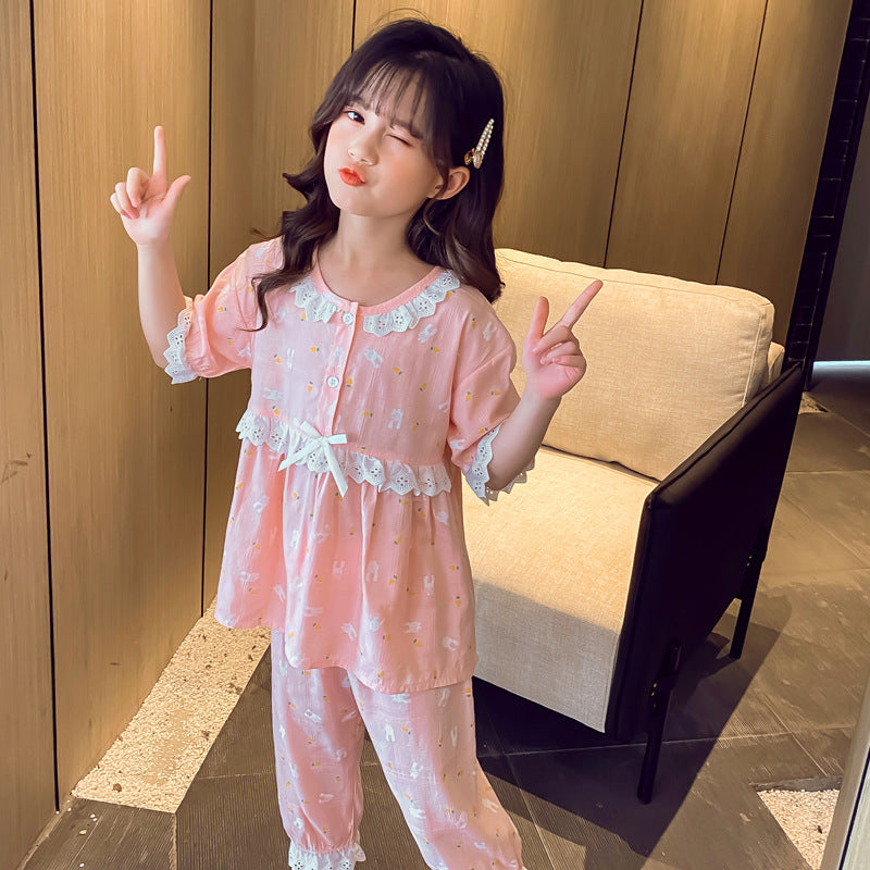 Children's Home Service Summer Short-sleeved Knitted Cotton Air-conditioned Clothing