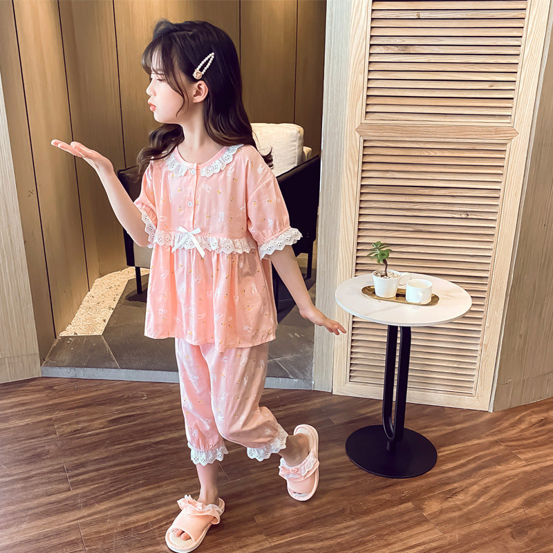 Children's Home Service Summer Short-sleeved Knitted Cotton Air-conditioned Clothing