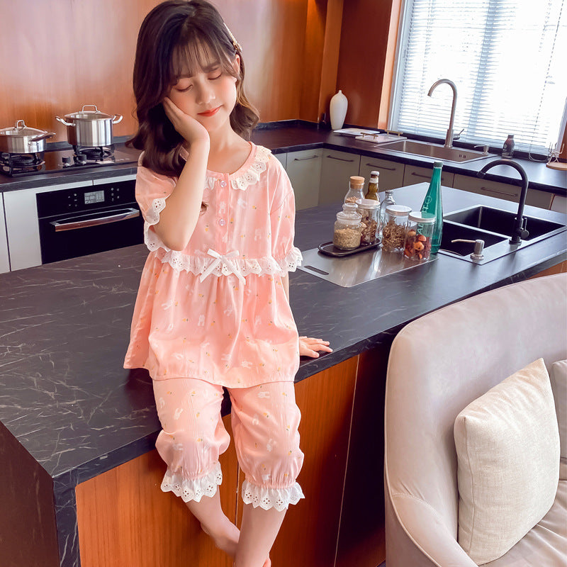 Children's Home Service Summer Short-sleeved Knitted Cotton Air-conditioned Clothing