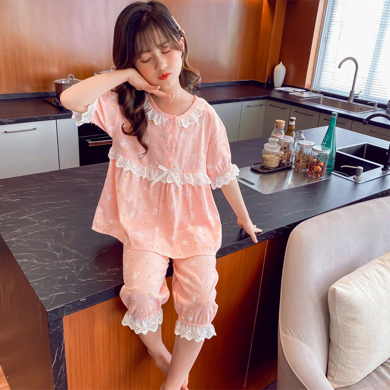 Children's Home Service Summer Short-sleeved Knitted Cotton Air-conditioned Clothing