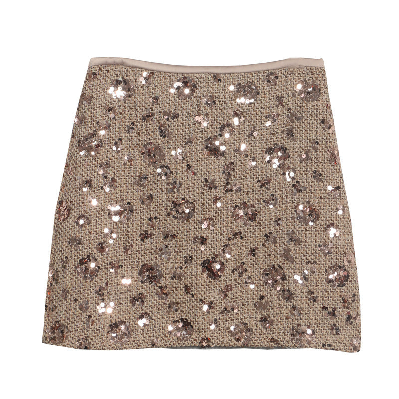 Sequined Red Skirt High Waist Slimming A- Line Sheath