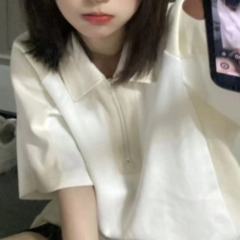 POLO Collar Short Sleeve T-shirt Female Summer Loose Casual Half Sleeves