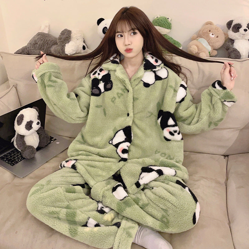 Panda Coral Velvet Pajamas Women's Autumn And Winter