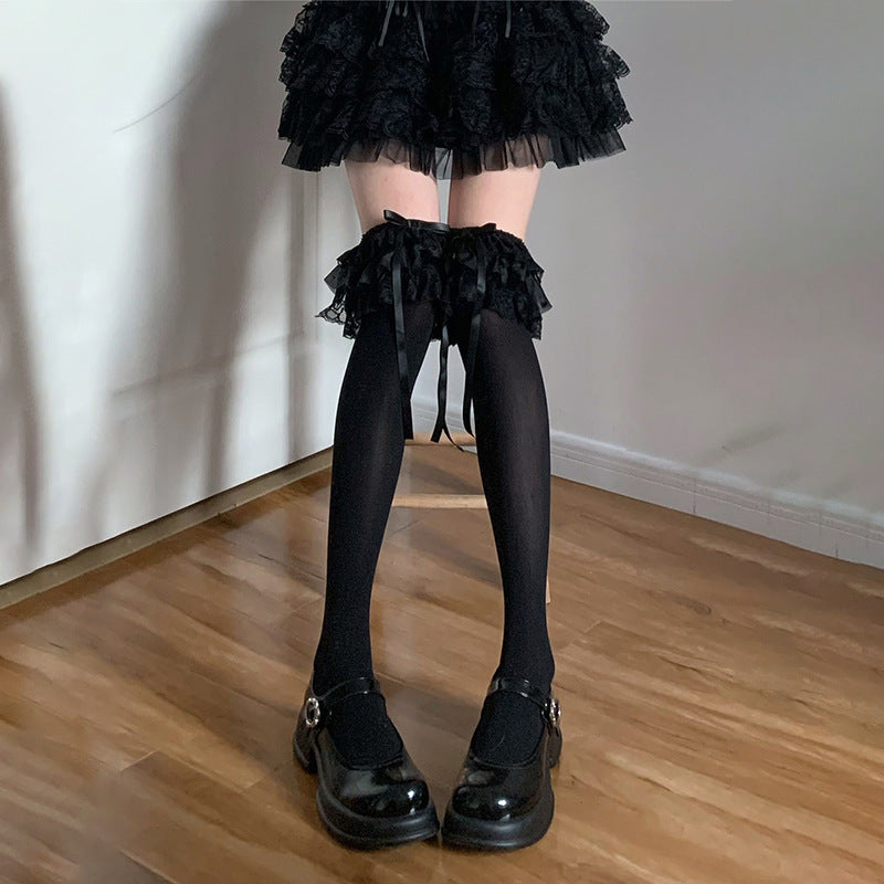 Multi-layer Lace White Knee Socks Bow Stockings