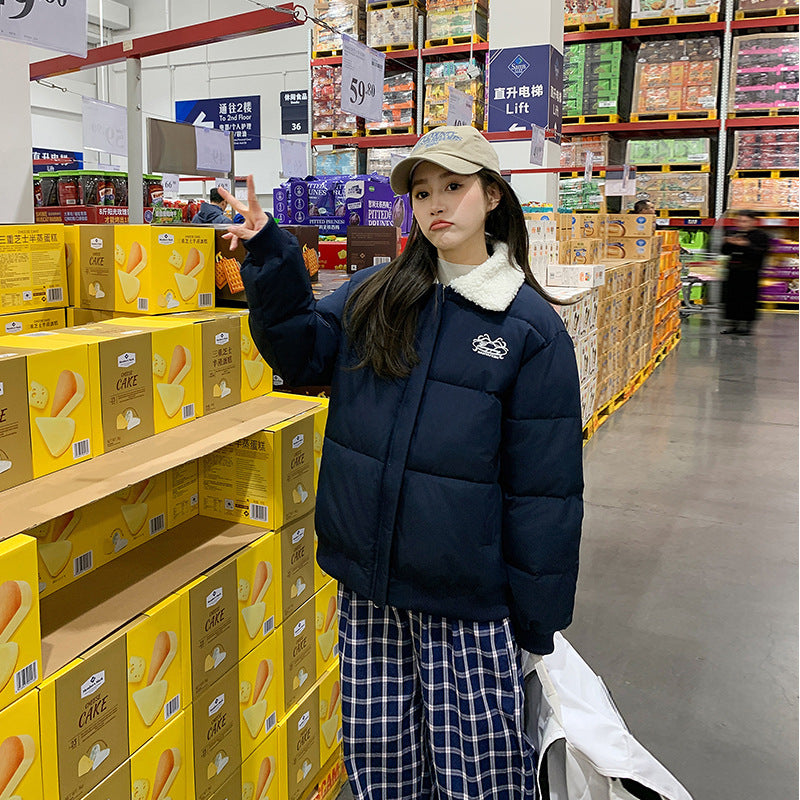 Loose And Warm Thickened Lamb Fur Collar Cotton-padded Clothes