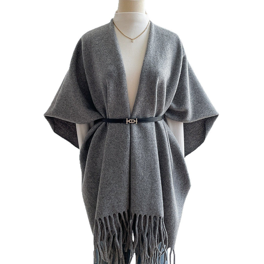 Solid Color Fashion Retro High-grade Travel Warm Outerwear Cloak Robe