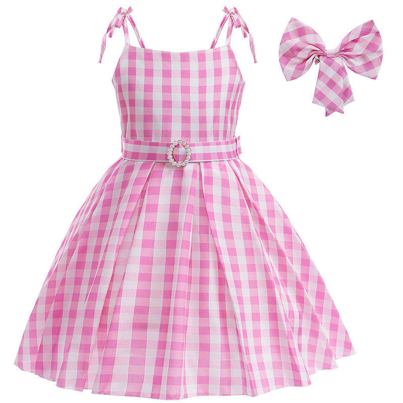 Strap Princess Childrens Plaid Dress With A Defined Waist Formal Gown