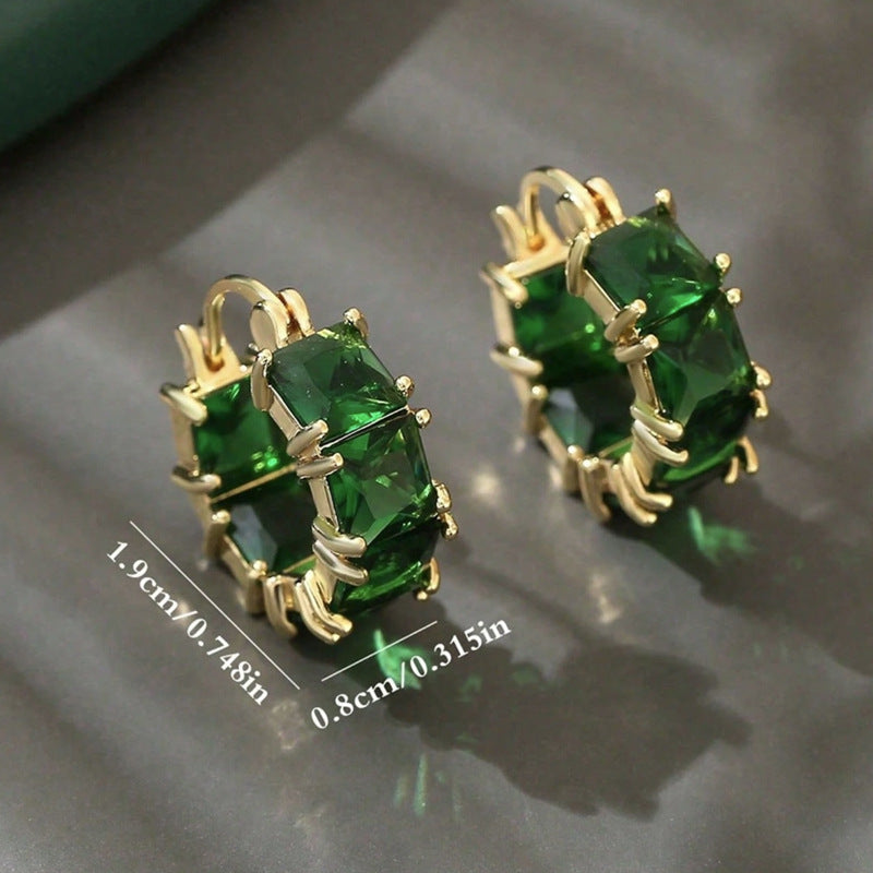 Copper Inlaid Zircon Geometric Round Hoop Earrings Vintage And Elegant Emerald Earrings