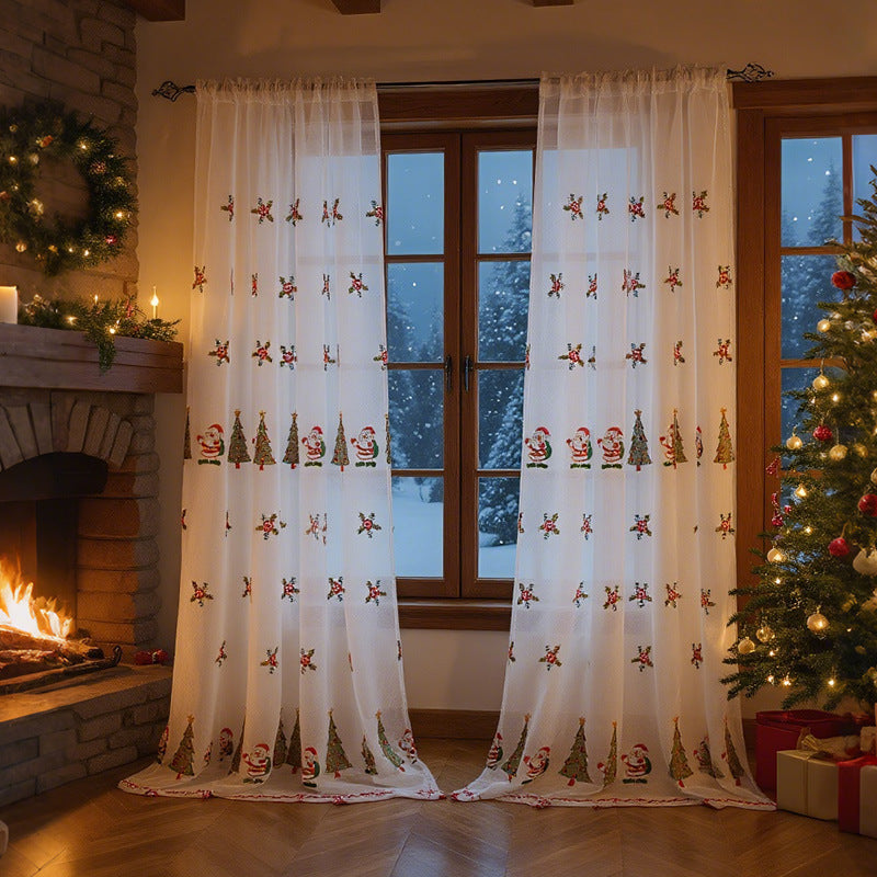 New American Christmas Curtain Christmas Tree Embroidery
