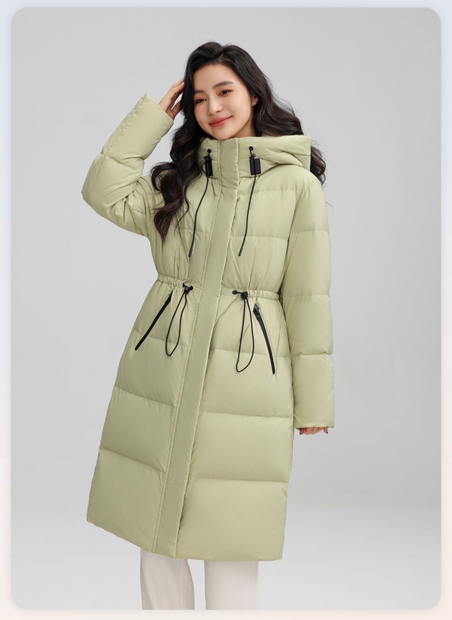 Drawstring Waist Long Below The Knee Down Jacket Women's Winter Casual Warm Jacket