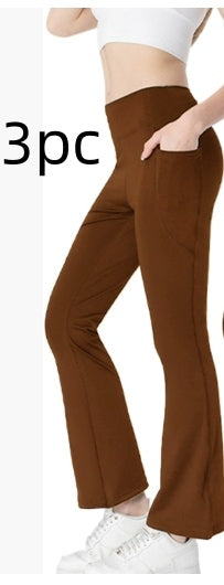 Ladies Mid Waist Abdominal-shaping Slimming Cropped Pants Casual Pocket Bootcut Trousers