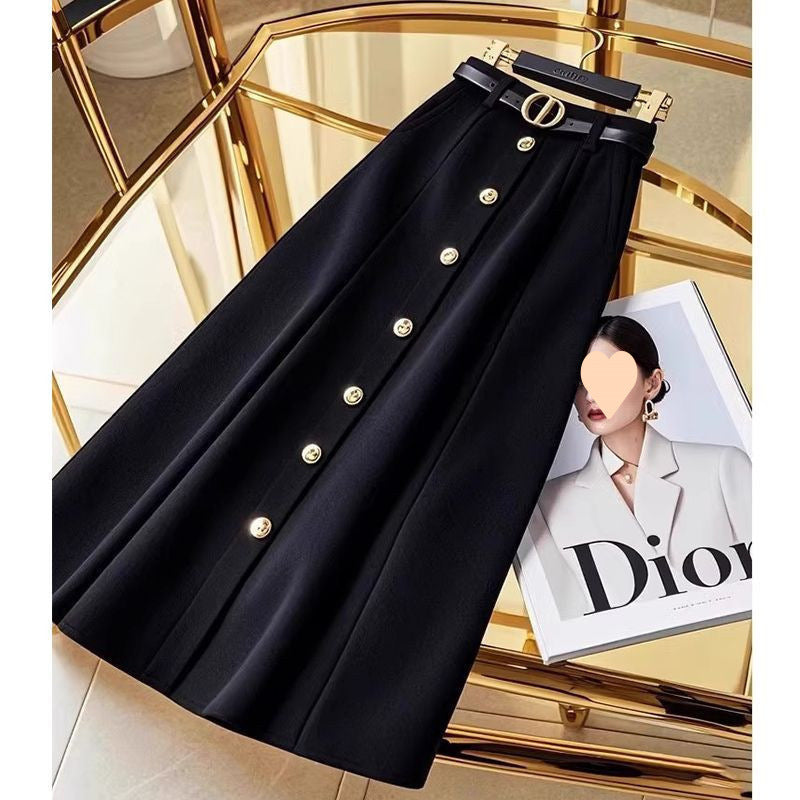 Women's Fashion Temperament High Waist Black Skirt