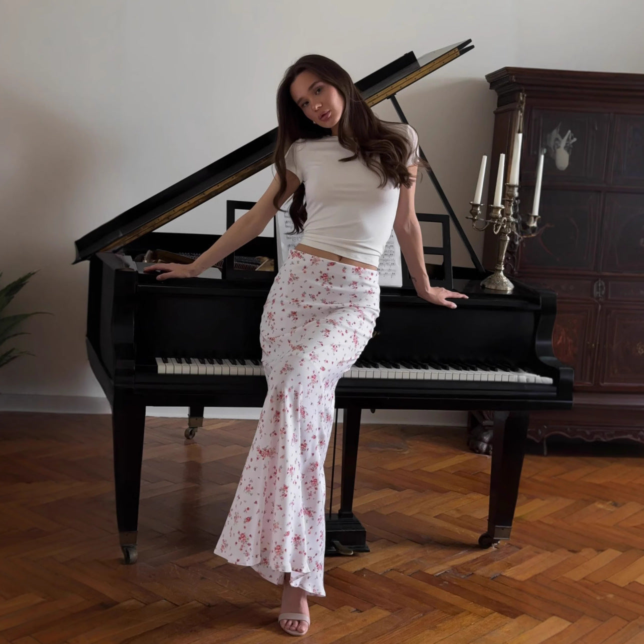 Printed, Figure-hugging Mermaid Midi Skirt