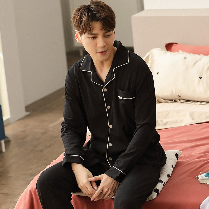 Home Wear Simple Solid Color Thin Knitted Cotton Long-sleeve Suit