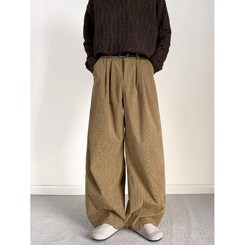 Old-money-style Japanese Retro Pleated Corduroy Casual Pants