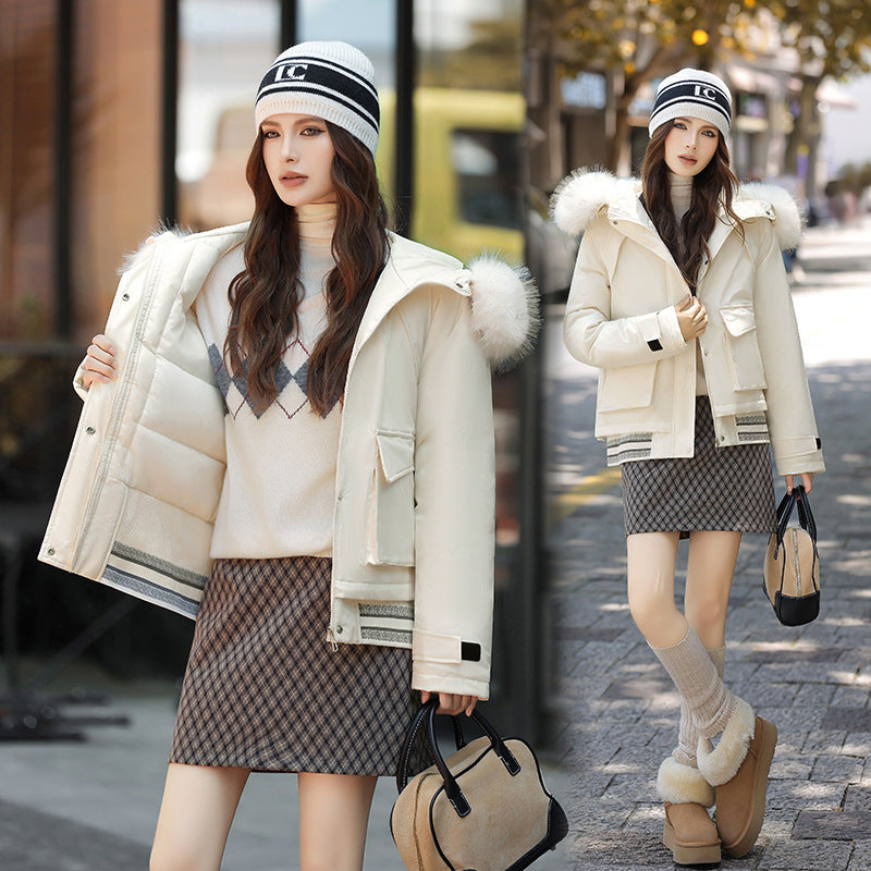 Russian Stitching Jacket Female Thicken Big Fur Collar Cotton Coat Jacket