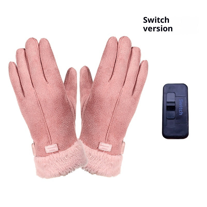 Winter Women's USB Heating Waterproof Suede Finger Gloves