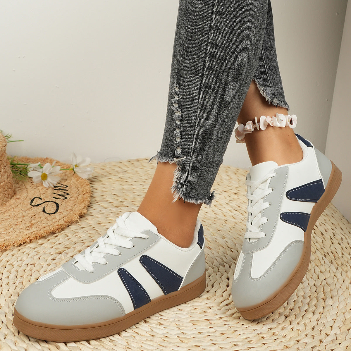 Women's Fashion Colorblock Flat Casual Shoes