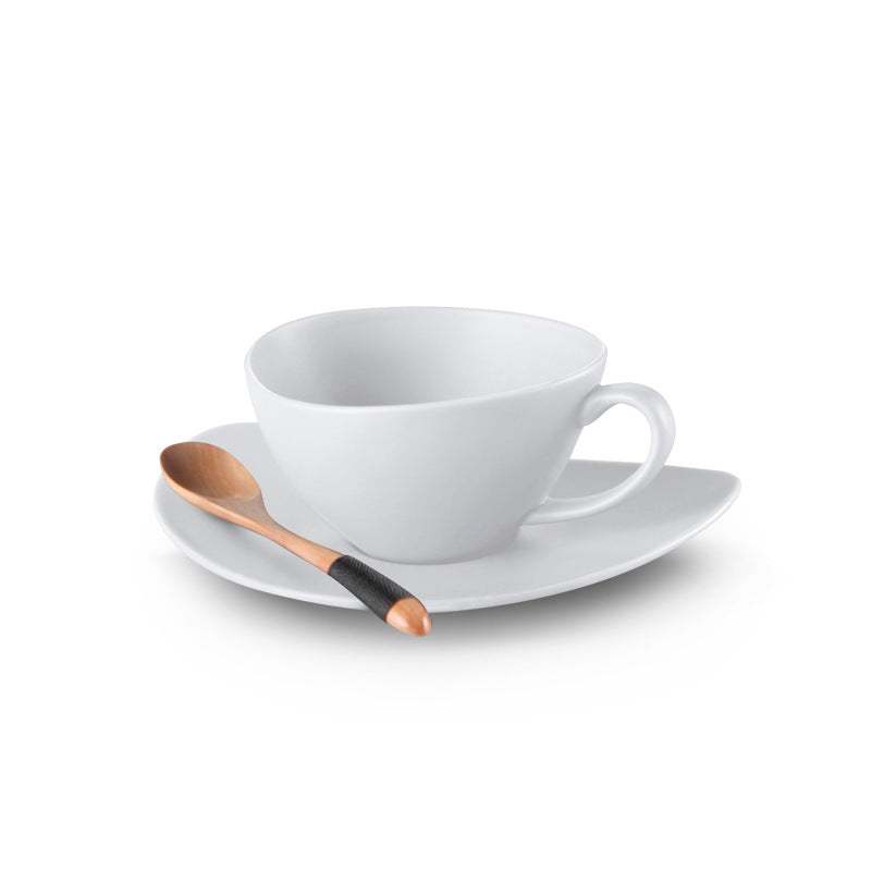 Simple ceramic afternoon tea cup, dish and spoon