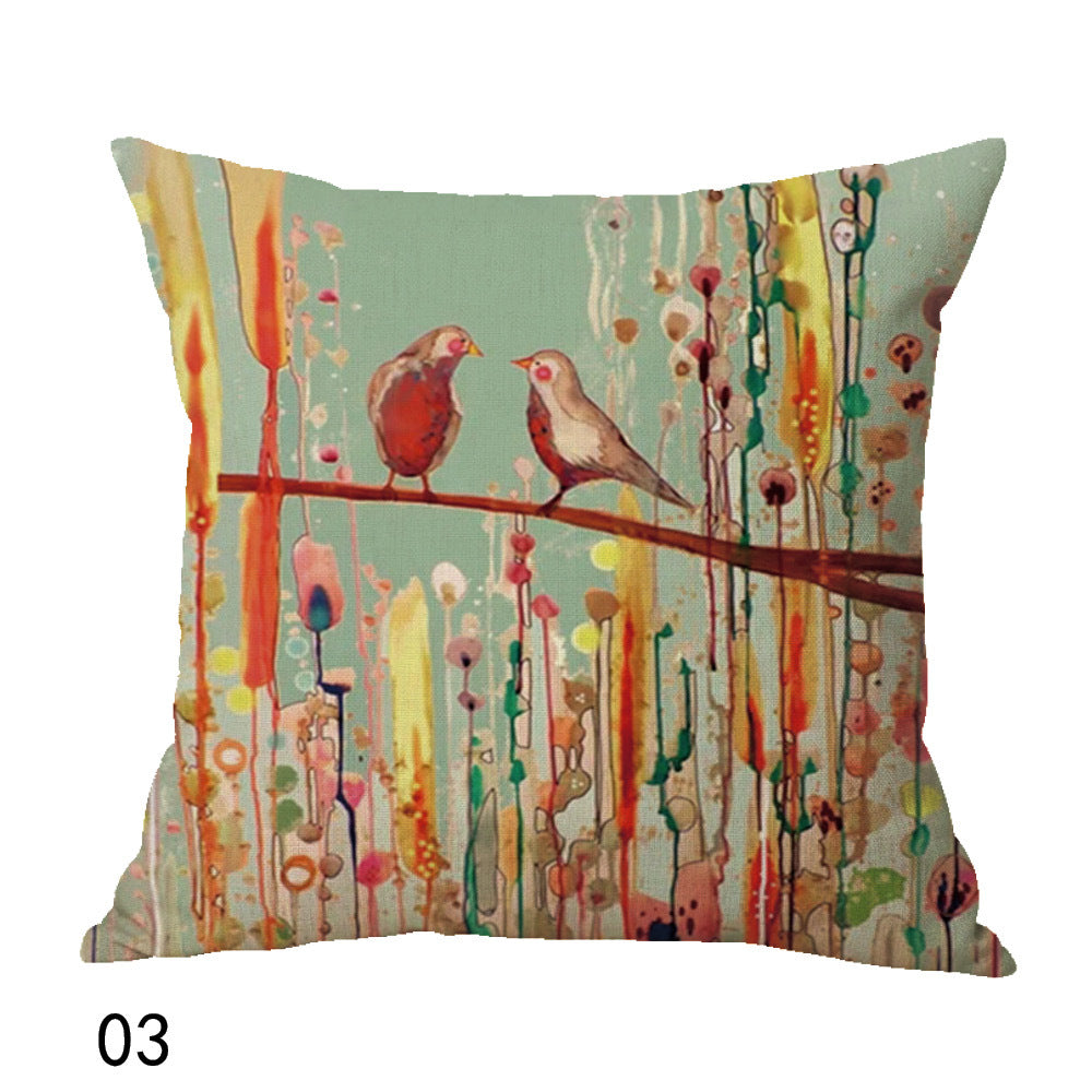 Oil painting bird cushion cover