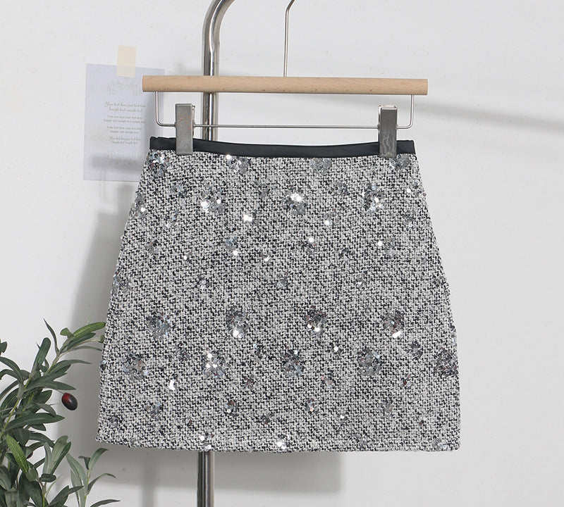 Sequined Red Skirt High Waist Slimming A- Line Sheath