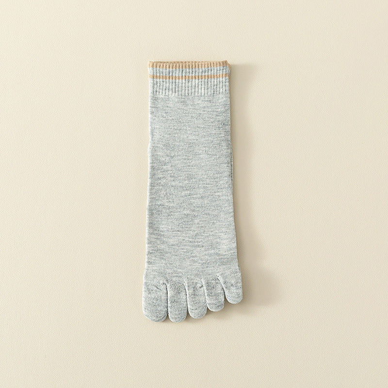 Breathable Sweat Absorbing Five Finger Striped Mid-calf Length Socks