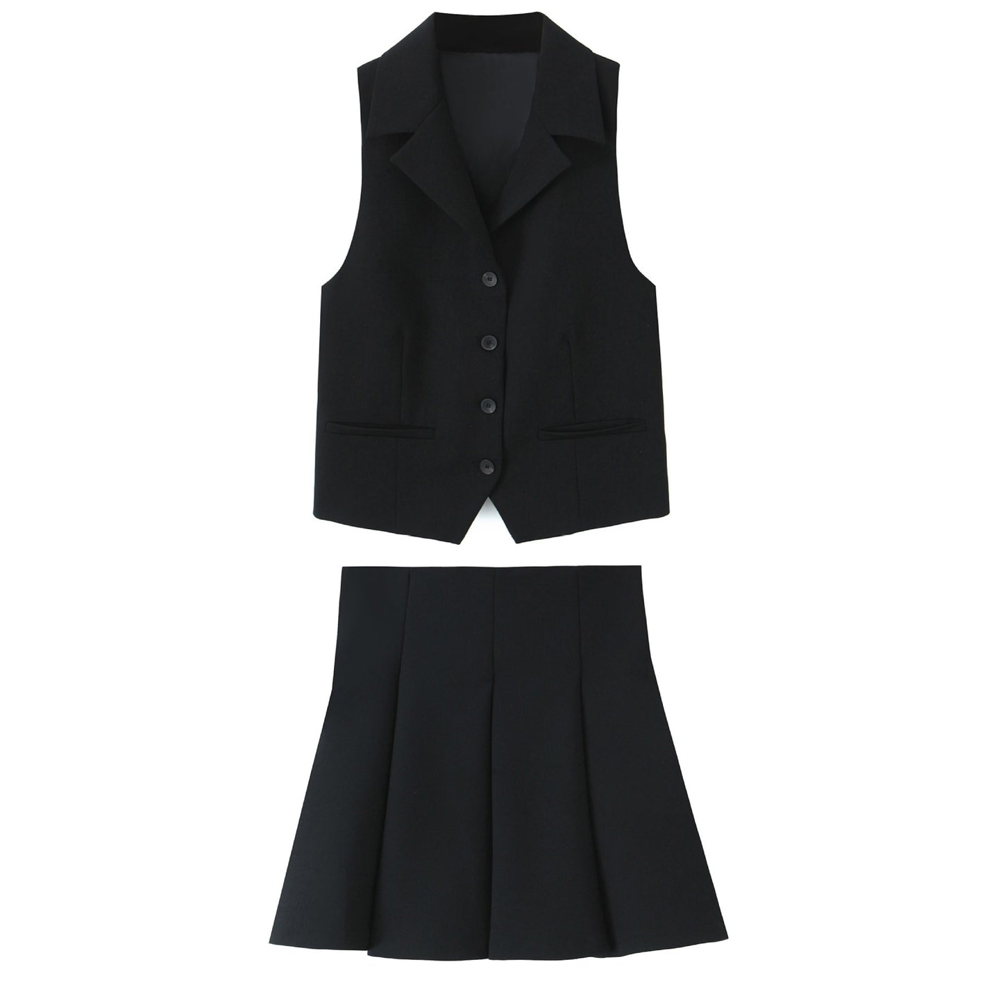 Spring Solid Color Sleeveless Shirt Style Straight Cut Vest Loose Mini Skirt Women