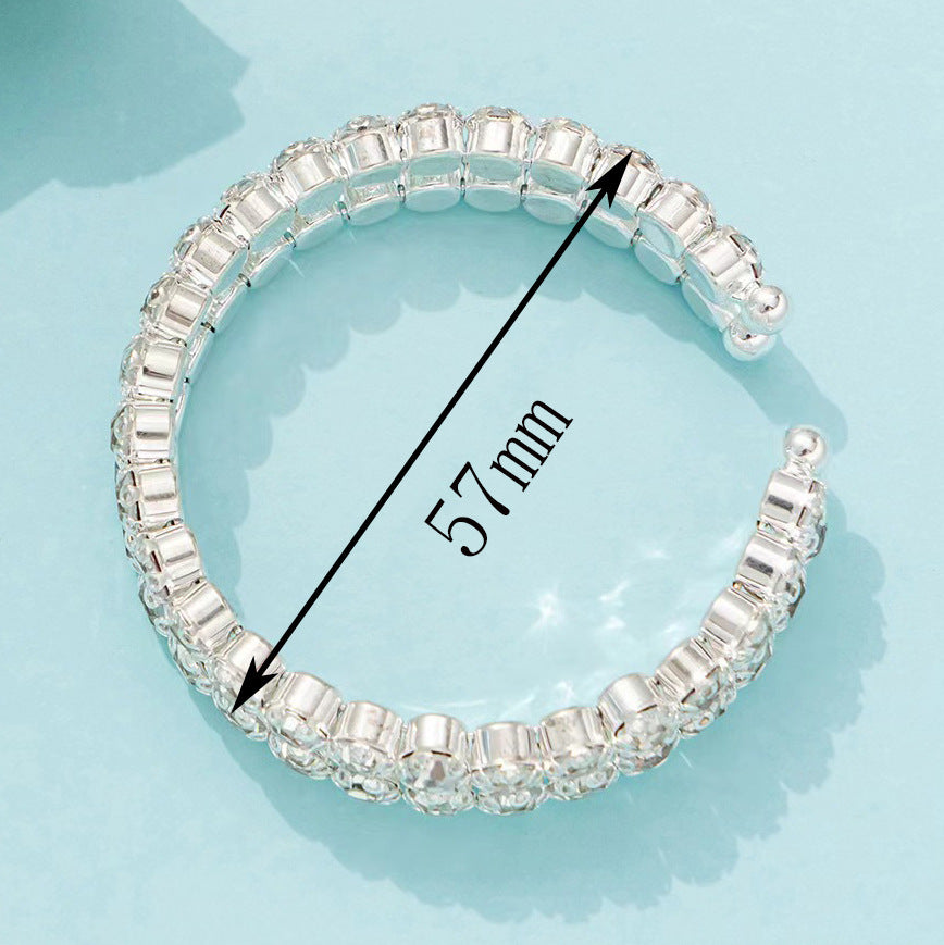 Elastic Bracelet Double Row Large Rhinestone Jewelry Wide Opening