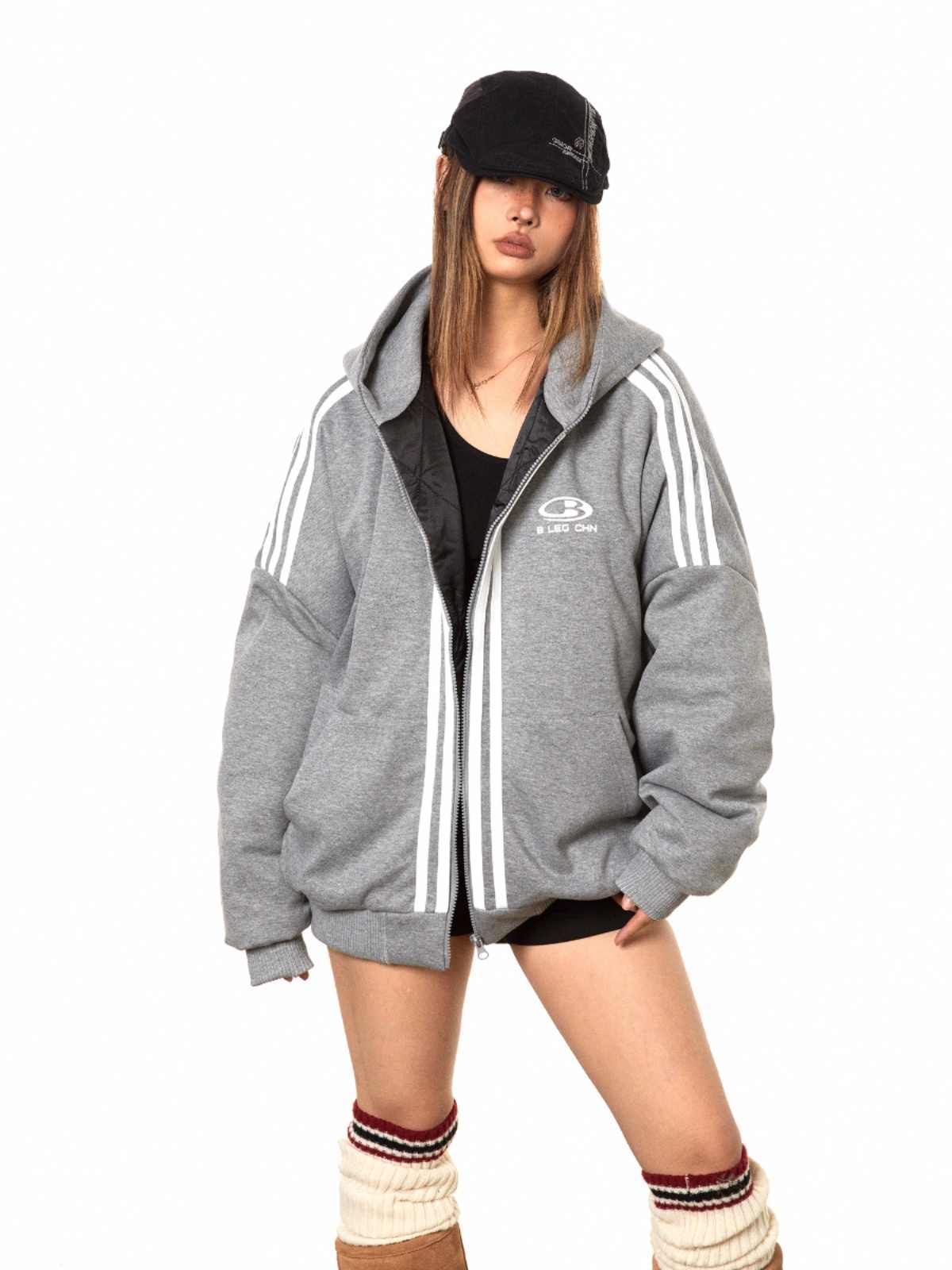 Retro Sports Hooded Cotton-padded Jacket Women's Loose Casual Cotton-padded Clothes