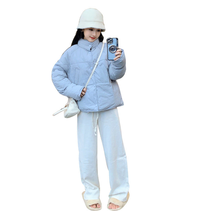 Women's Stand Collar Short Polyester Cotton-padded Jacket