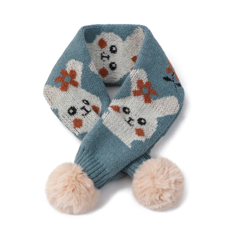 Cartoon Bear Rabbit Piercing Rabbit Hair Ball Knitted Wool Scarf