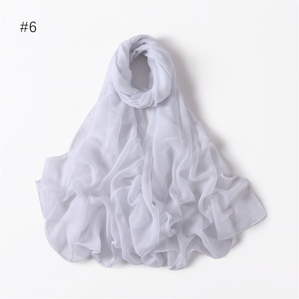 Classic Women's Pure Color Tulle Cotton And Linen Breathable Thin Scarf Silk