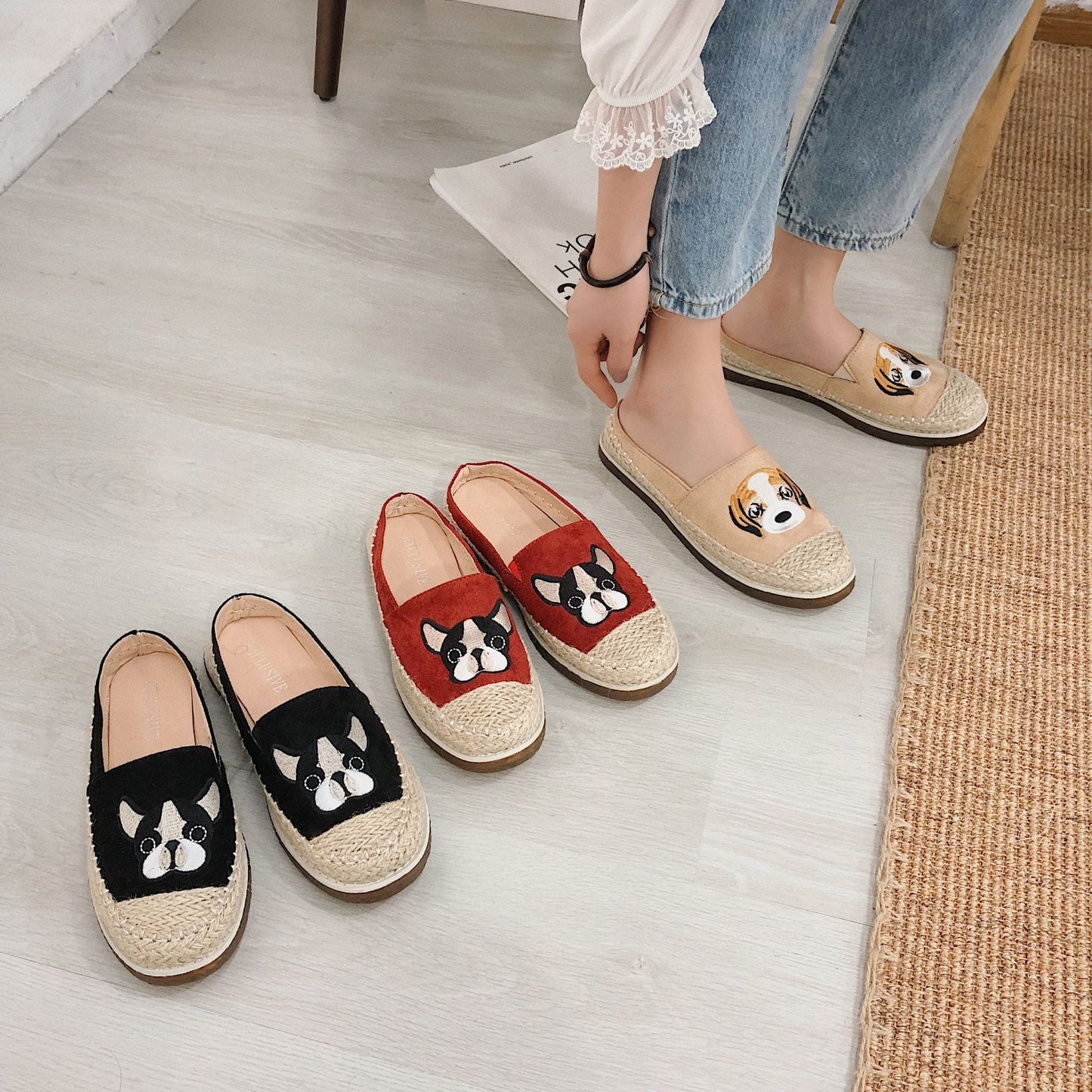 Fisherman dog flat half dragging lazy shoes