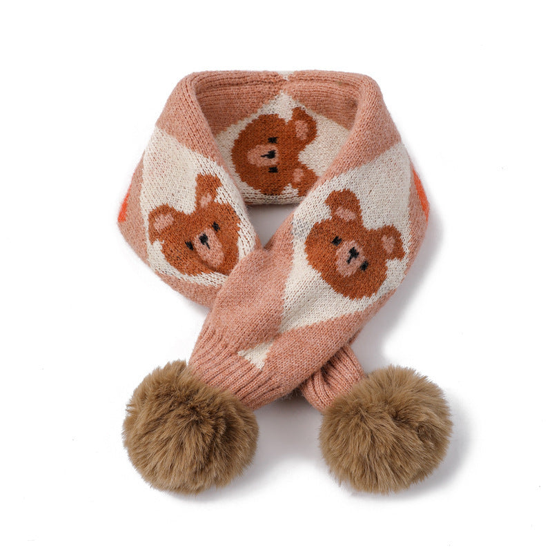 Cartoon Bear Rabbit Piercing Rabbit Hair Ball Knitted Wool Scarf