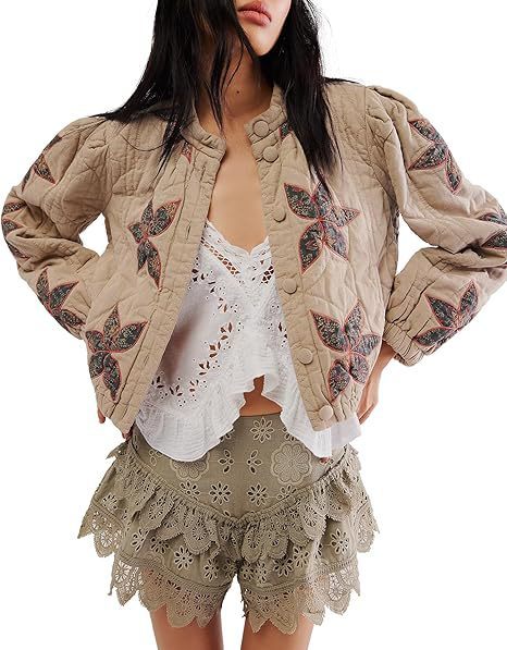 Washed Cotton Maple Leaf Affixed Cloth Embroidered Women's Coat Cotton-padded Jacket
