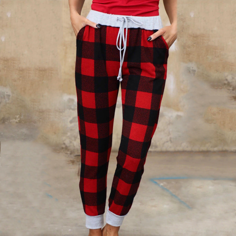 Christmas Print Plaid Lace Casual Pants Women