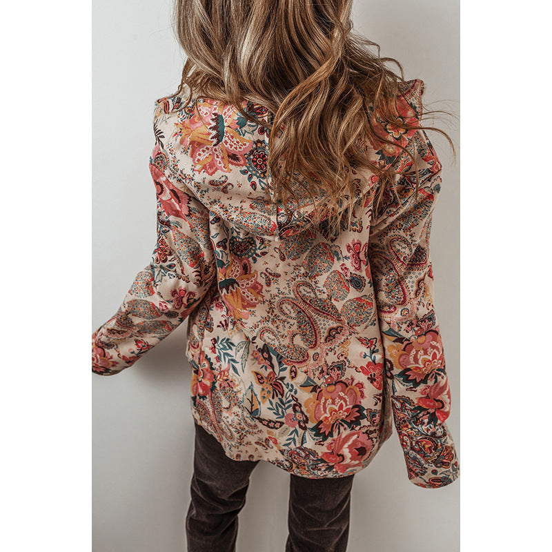 Casual Fleece Printed Long Sleeve Hooded Jacket