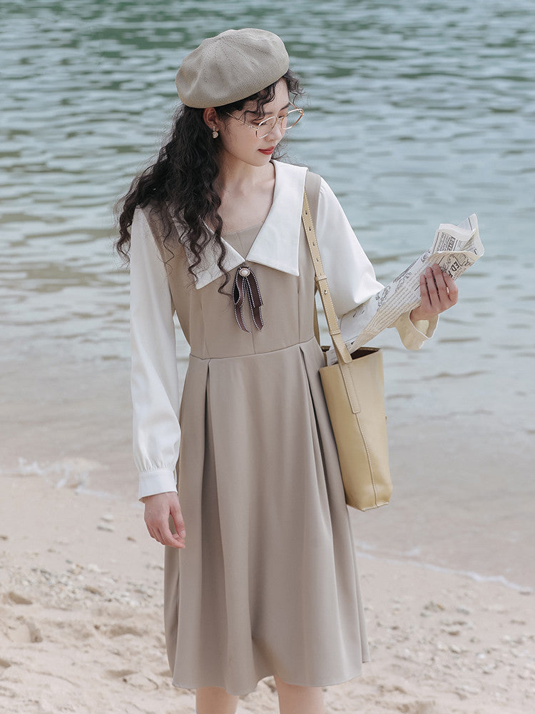 French College Girls' Puff Sleeve Dress