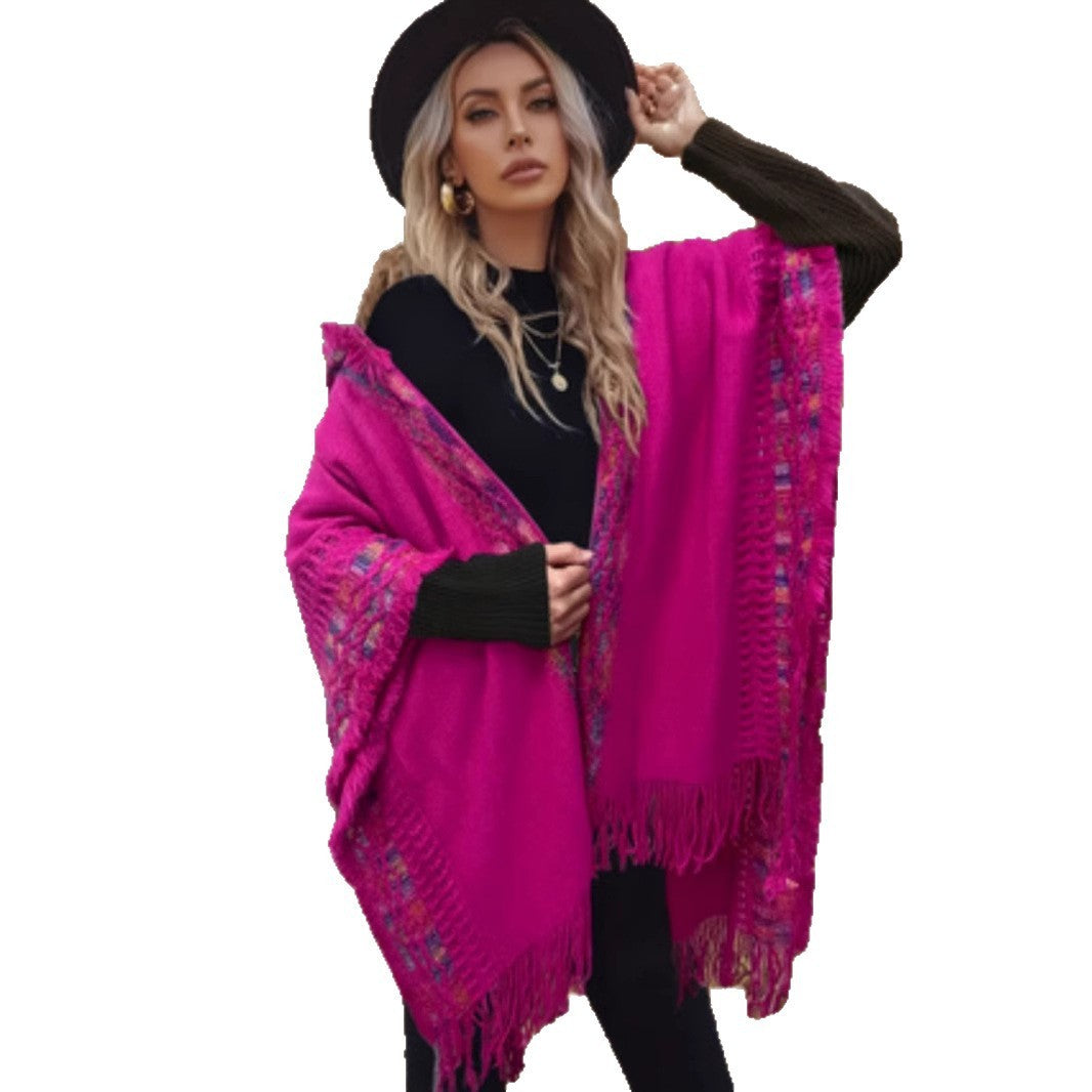 New Knitted Hollow Out Outer Match Ethnic Style Hooded Shawl For Women