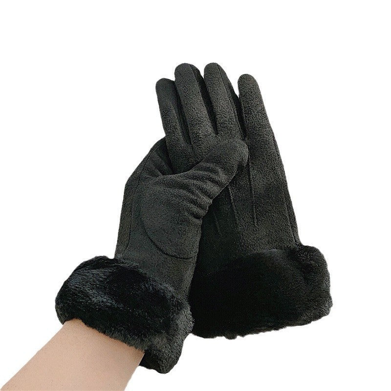 Women's Suede Thermal Gloves Korean Style Windproof