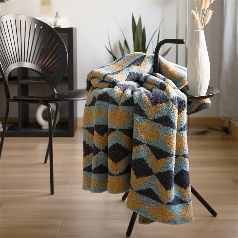 Half Velvet Bedroom Knitted Geometric Pattern Blanket Sofa Blanket