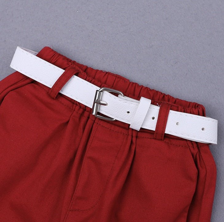 2pcs Summer Baby Set Flower Short Sleeve Polo Shirt With Red Shorts Shorts School Clothes For Children China - Eshtree