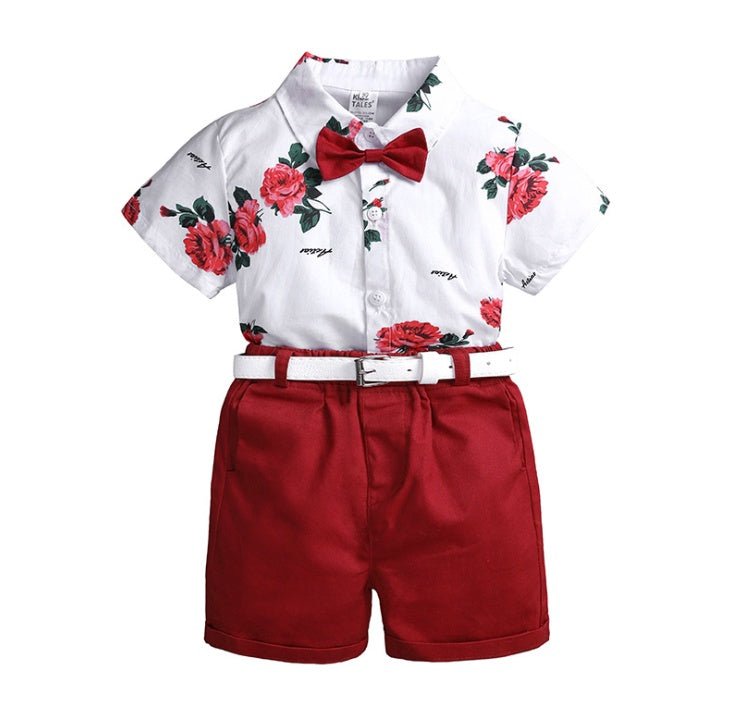 2pcs Summer Baby Set Flower Short Sleeve Polo Shirt With Red Shorts Shorts School Clothes For Children China - Eshtree