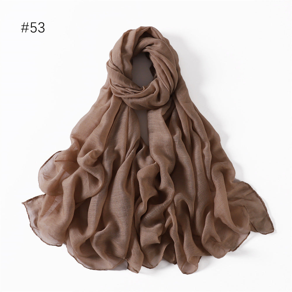 Classic Women's Pure Color Tulle Cotton And Linen Breathable Thin Scarf Silk