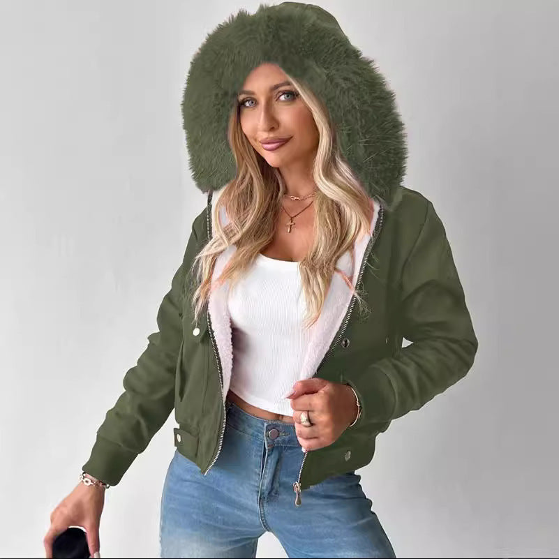Casual Fashion Hooded Jacket With Furry Lining