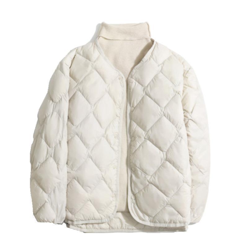 Women's Short Liner Plus Size Diamond Lattice White Duck Down V-neck Coat