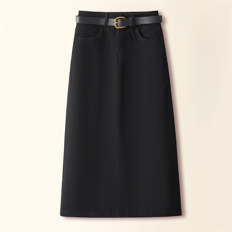 Brown A- Line Straight Skirt Retro Slit Hip Skirt