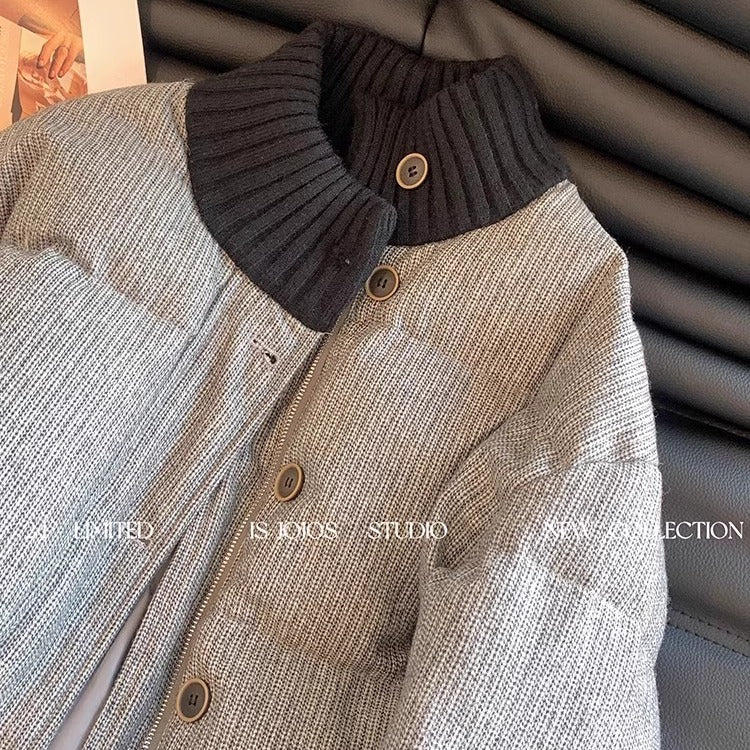 Knitted Stand Collar Short Cotton Coat Jacket