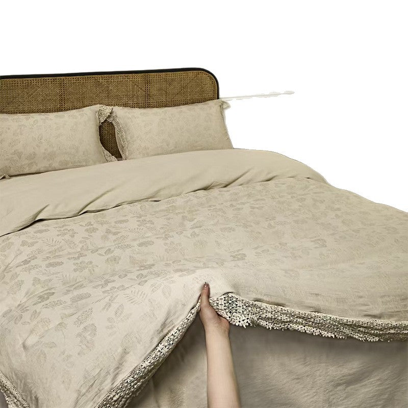 Cotton Linen Jacquard Yarn-dyed Single Double Bed Sheets Washed Four-piece Set